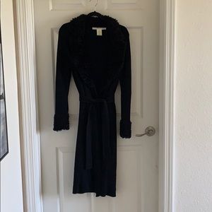 Studio M Faux Fur Collar & Cuffs Long Tie Sweater